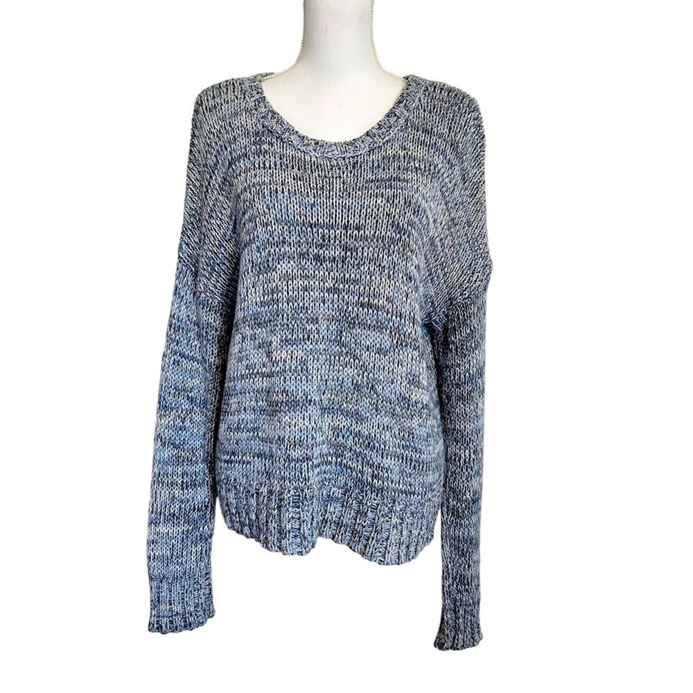 L'Agence Cotton Cashmere Crewneck Pullover Marled Blue Medium